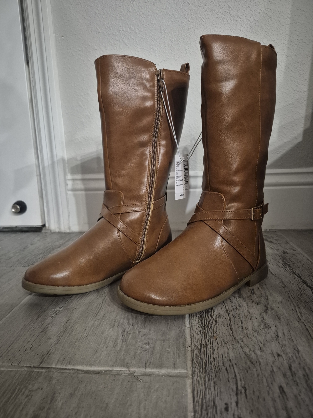 Place Girls' Tall Buckle Strap Riding Boots in Brown